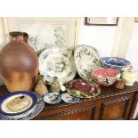 Miscellaneous ceramics including a large stoneware flagon, a Maling bowl, a pallissy style crab