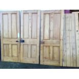 A set of three Victorian four-panel pine doors, with applied mouldings; and a tongue & groove