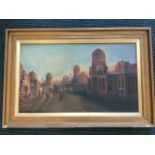 Oil on board, probably nineteenth century orientalist school, Arabic city scene with mosque and