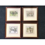 A set of four hand-coloured amusing Edwardian Punch sporting cartoons, the plates mounted and