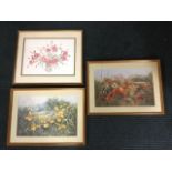 A signed still life print of carnations in vase by AP Silverthome, mounted & gilt framed; and a pair