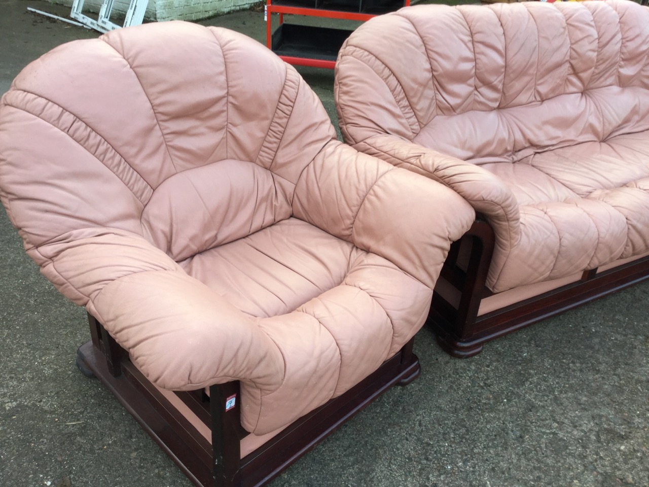 A modern stitched leather three-piece suite, with loose cushion seats on slatted frames, having - Image 3 of 3