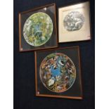 David Binns, a circular signed Lindisfarne print, mounted & framed; and a pair of circular signed