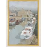 June Broughton, gouache, canal scene, dated 80, signed, mounted & framed. (10in x 15in)
