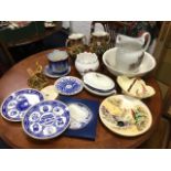 Miscellaneous ceramics including a Staffordshire floral jug & basin, a Carlton Ware basket dish, a