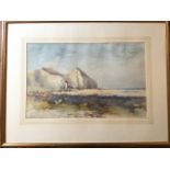 Charles William Adderton, watercolour, coastal cliff and cove scene, dated 91, signed, mounted &