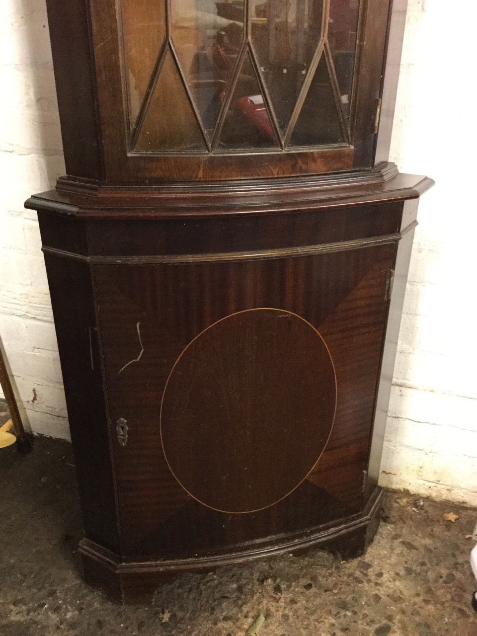 A mahogany corner cabinet with dentil cornice above astragal glazed door, the base with cupboard - Image 3 of 3