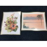 Jeane Duffey, a Japanese style contemporary water landscape print, framed; and a similarly framed