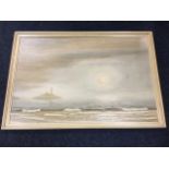 John J Kerr, oil on board, St Marys Island Whitley Bay, signed and enscribed on verso, framed. (29.