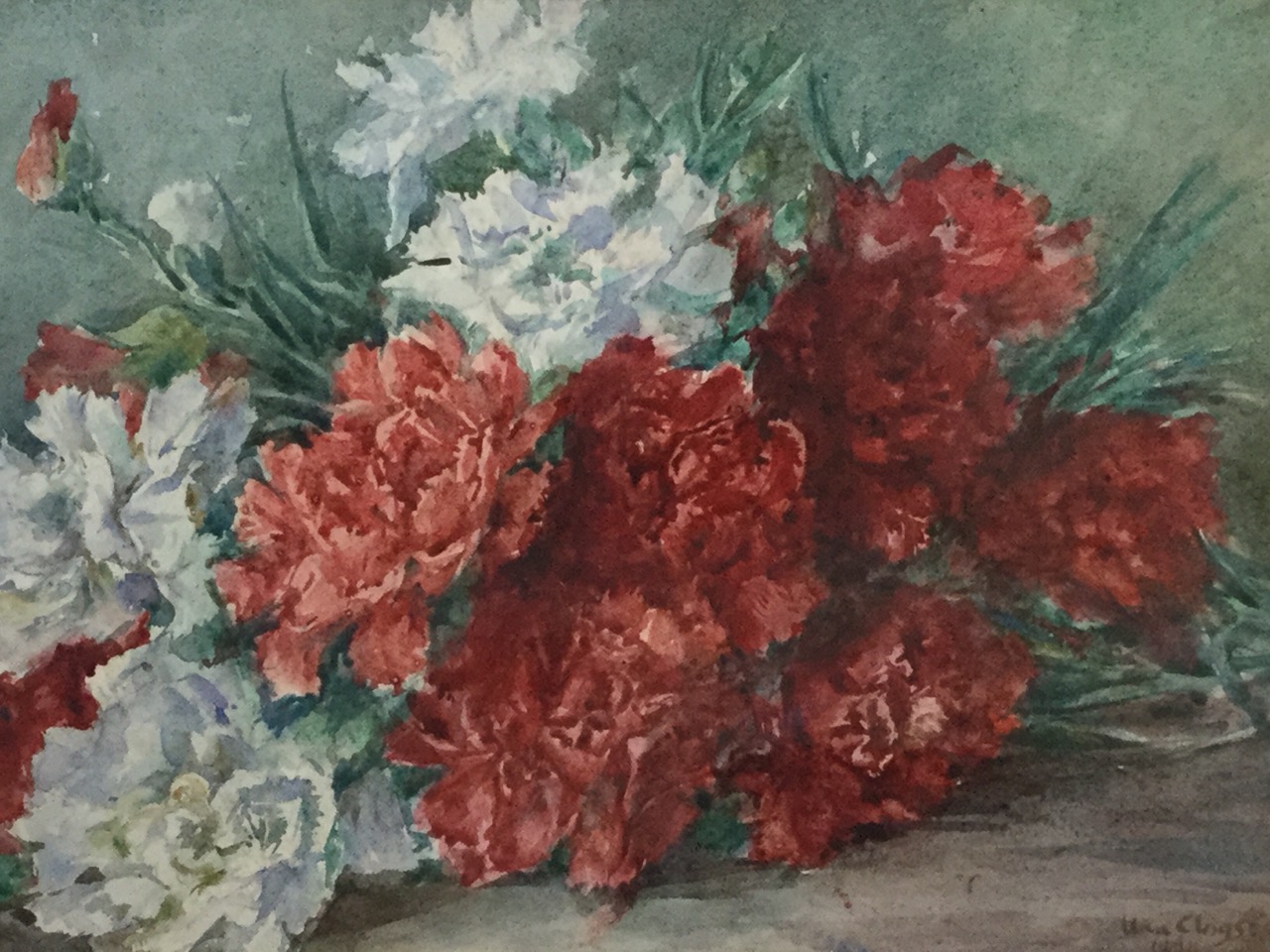 Ina Clogstoun, watercolour, still life with flowers, signed, mounted & framed. (13.5in x 9.5in) - Image 2 of 3