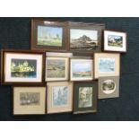 Miscellaneous framed landscape prints including a Fred Stott view of Berwick, a Derbyshire