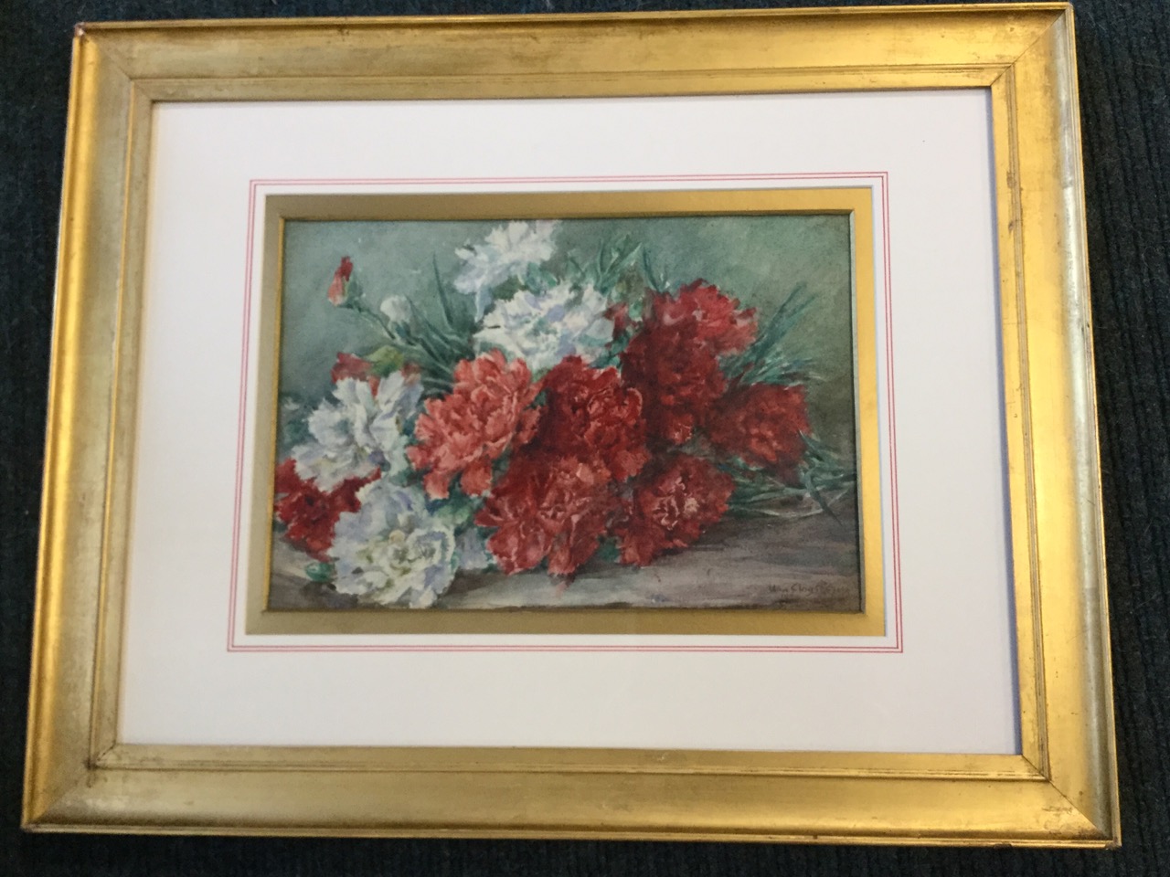 Ina Clogstoun, watercolour, still life with flowers, signed, mounted & framed. (13.5in x 9.5in)