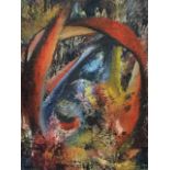 Edward Hayes, oil on canvas, abstract, titled Still Born to verso, dated London 1961, signed &