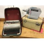 A 50s vinyl cased Remington quiet-riter typewriter; and a cased Hi-lyte slide projector. (2)