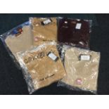 Five lambswool crewe neck children's jumpers - various brown / fawn colours and sizes. (5)