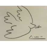 Picasso, lithographic print titled Dove of Peace, the impression in pine frame. (19in x 14in)