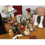 Miscellaneous vases and ornaments including two sets of Russian wood dolls, a set of five figurines,