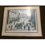 LS Lowry, lithographic print titled A Procession, from an original dated 1938, mounted & framed. (