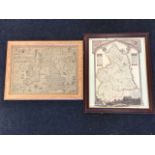 A framed antique style coloured map of Northumberland; and another on parchment style paper of