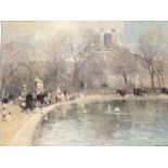 Jules Renéé Hervé, a 60s framed impressionist print, titled to label verso Paris Springtime. (26in x