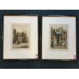 R Herdman-Smith, coloured etchings, a pair, Edinburgh backstreet scenes, titled & signed in pencil