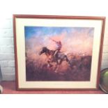 Sawrey, a large coloured lithographic print of a cowboy titled The Man who Steadies the Lead,