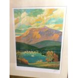 A modern print, colourful coastal landscape, signed indistinctly in pencil on margin and numbered,