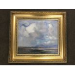 Campbell Mitchell, oil on canvas, coastal landscape with figures and sailing boats, signed, with