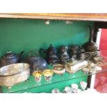 Miscellaneous silver plate, pewter and metalware including a graduated pair of hens with London