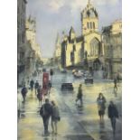 Alan Reed, watercolour, Edinburgh Royal Mile street scene with figures, signed, mounted and