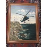 N Kendle, oil on board, a coastal helicopter rescue, signed and framed. (21.25in x 29.5in)