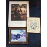 A framed Jack Vettriano Portland Gallery print; a signed framed photograph of Alnwick Lion Bridge;