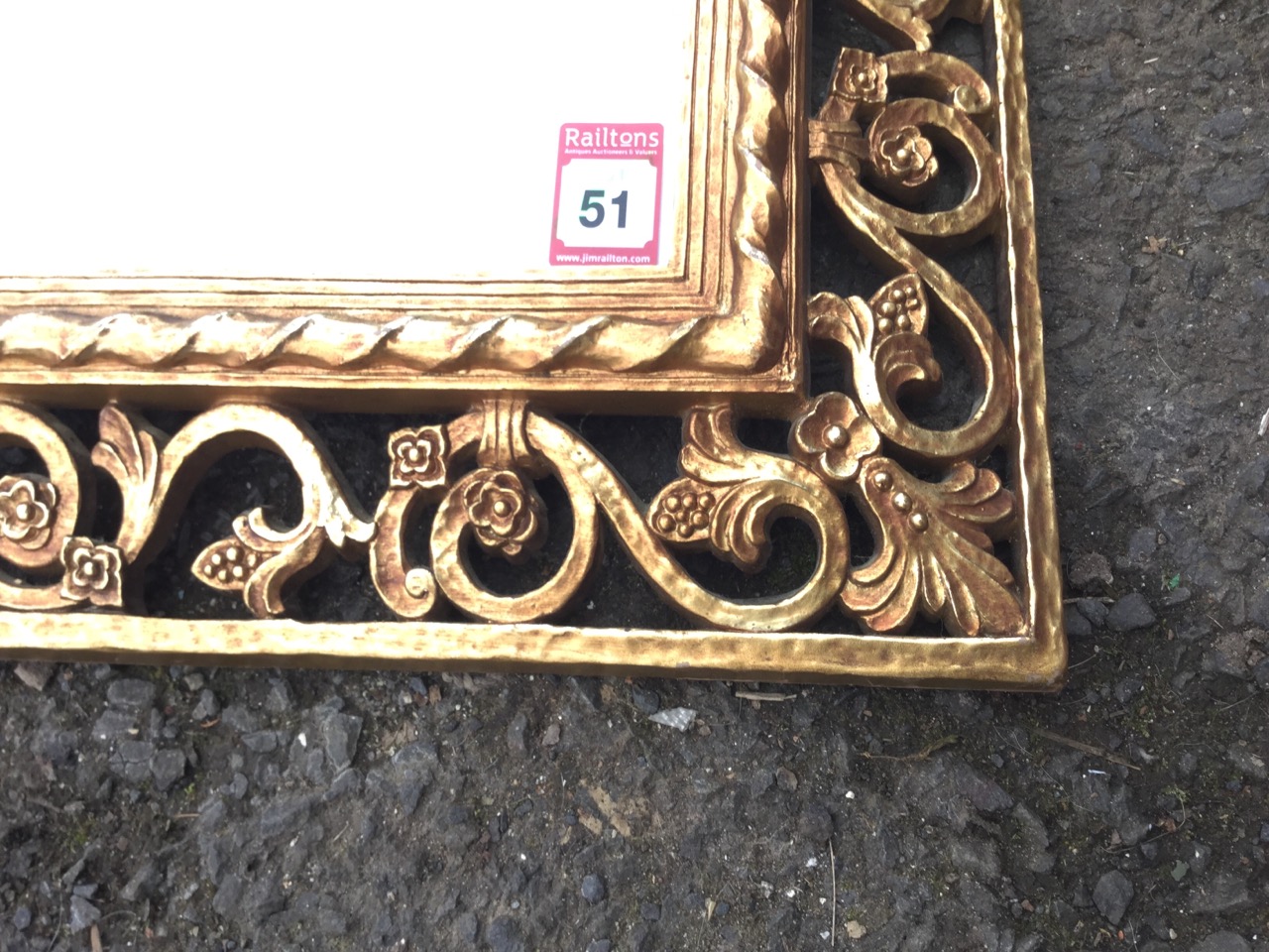 A rectangular gilt framed mirror with twisted moulded border within a wide pierced foliate - Image 3 of 6