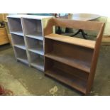 A mahogany open bookcase with three shelves on tapering side supports (28.75in x 35.75in); and a