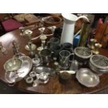 A quantity of silver plate, some hallmarked silver and metalware including a pair of rose bowls,