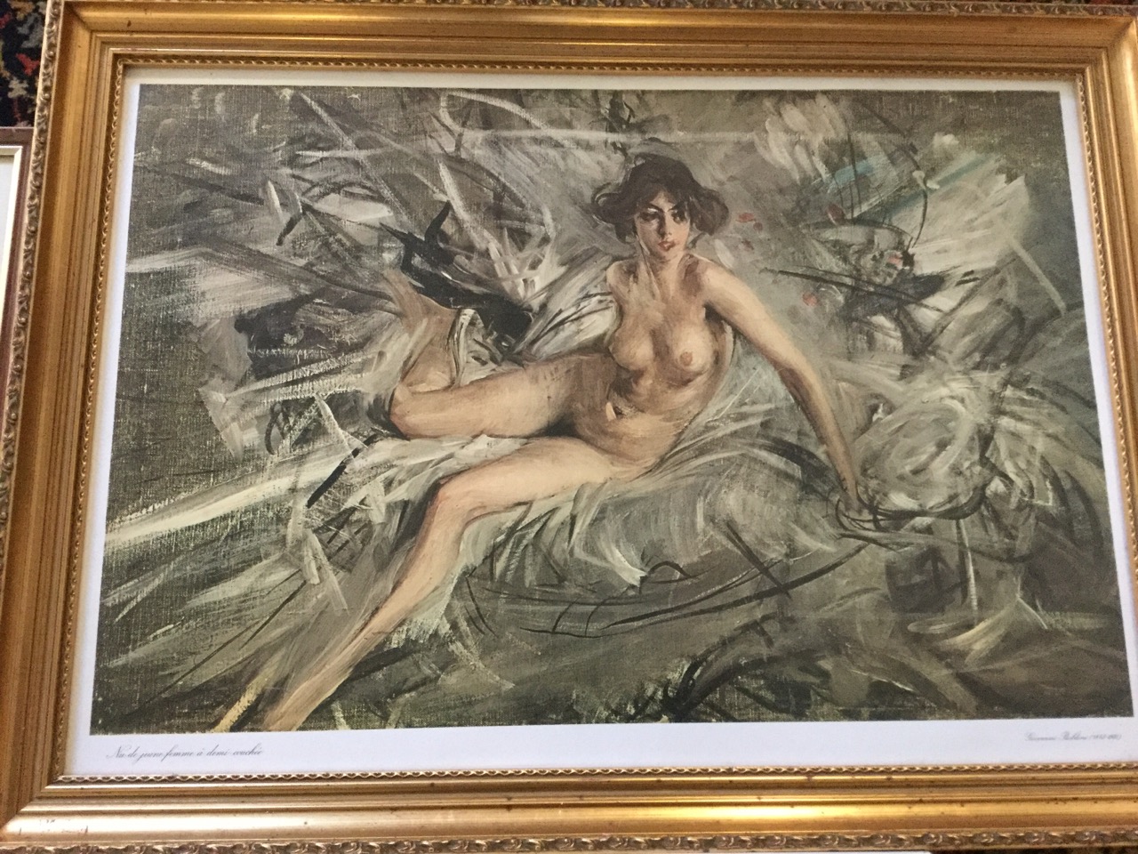 A gilt framed nude â demi-couchée after Boldini; a signed and numbered Margaret Harrison print of - Image 3 of 6