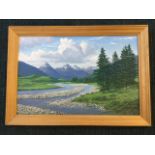 John Davey, oil on board, river landscape, titled to verso Springtime Glen Shiel, signed and framed.