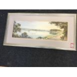 Frank W Wood, watercolour, river landscape with boats & swans on the Tweed, signed & dated 1945,