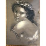 Buzzi, monochrome pastel bust portrait of a young lady, signed in pencil, numbered and initialled,