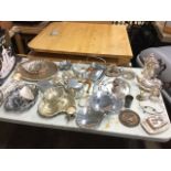 Miscellaneous silver plate, chrome and aluminium including teasets, cakestands, Picquot Ware,