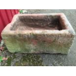 A nineteenth century rectangular red sandstone trough. (20in x 14in x 9.5in)
