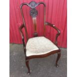 An Edwardian mahogany armchair, the back with tapering splat inlaid with satinwood banding beneath