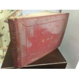 A Victorian leather bound scrapbook containing sentimental engravings, cards, hunting, country,