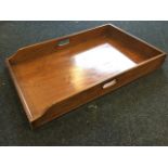 A rectangular Victorian mahogany butlers tray, the dovetailed shaped sides with pierced handles. (