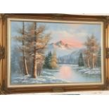 Gwuitman, oil on canvas, winter river landscape, signed and gilt framed. (35.5in x 23.5in)
