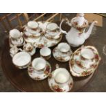 A Royal Albert Old Country Roses pattern six-piece coffee set with pot & cover, cream jug, sucrié,