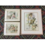 Gordon King, three coloured prints of girls with flowers, mounted and framed. (3)