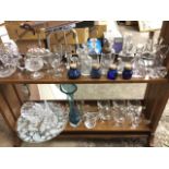 Miscellaneous glass including ornaments, vinegarette jars & stoppers, a dessert set, a jelly