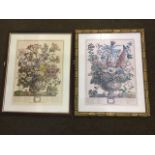 A pair of framed eighteenth century style floral prints after Gasteels for the months of October and