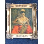 Robert Van Cleef, coloured print, titled The Basket Maker, in foliate scrolled gesso frame. (15in